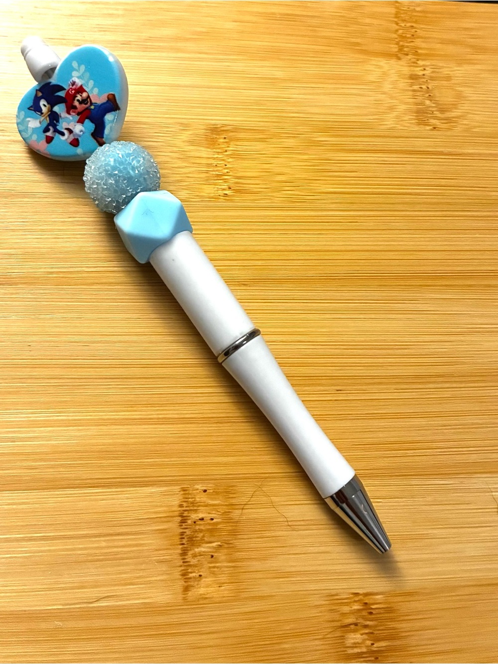 Blue Heart Character Beaded Decorative Pen